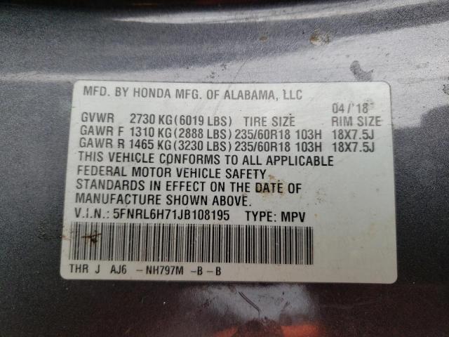 2018 HONDA ODYSSEY EX 5FNRL6H71JB108195