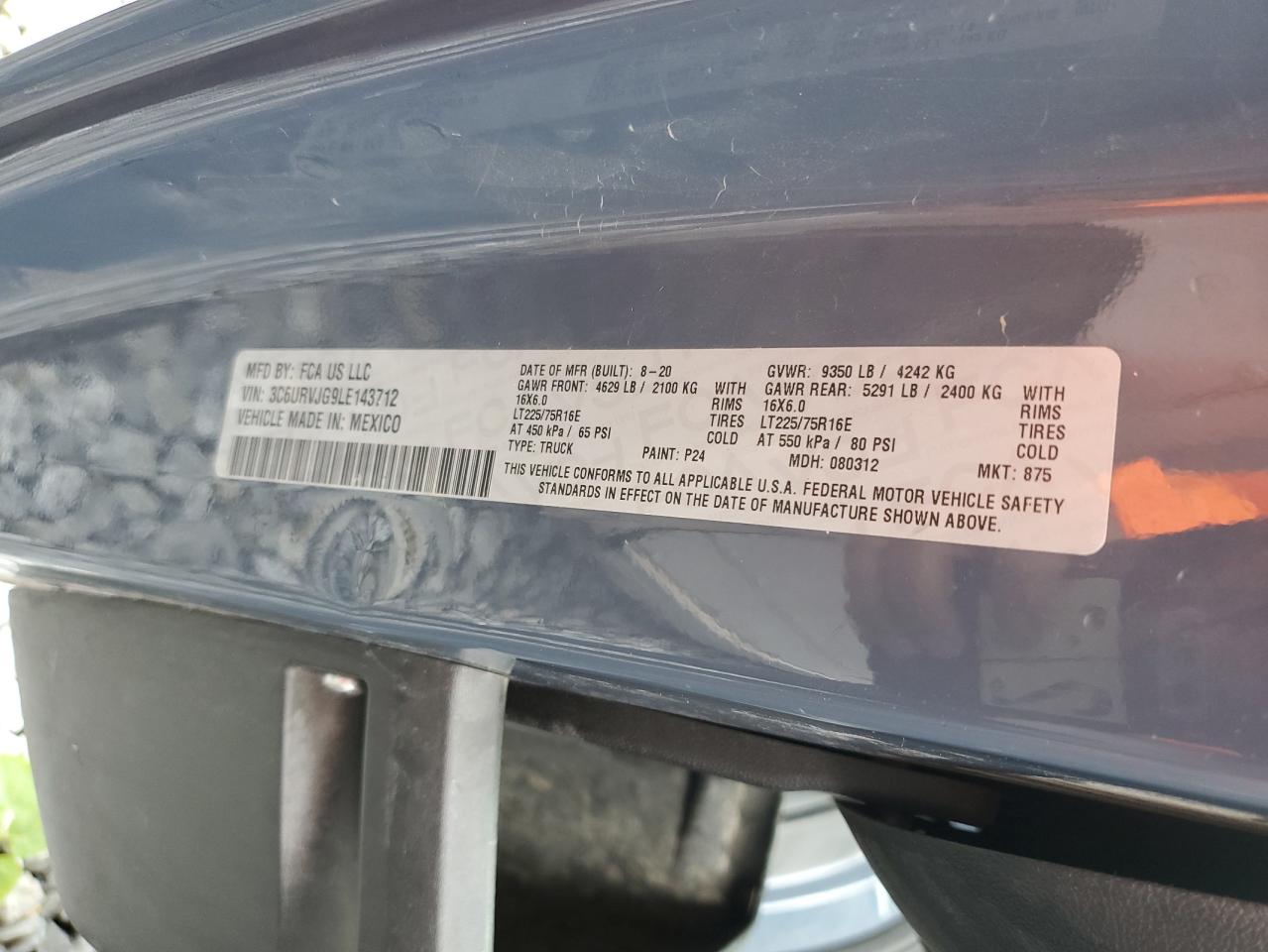 Lot #3311535242 2020 RAM PROMASTER