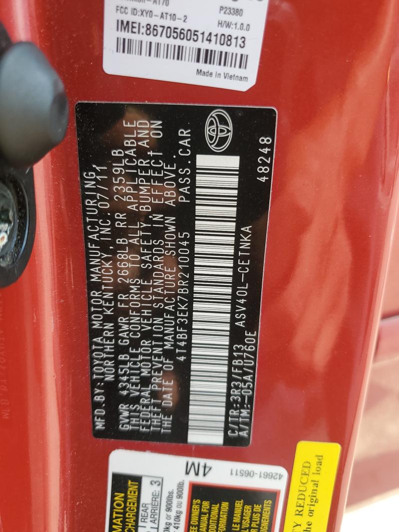 2011 TOYOTA CAMRY BASE - 4T4BF3EK7BR210045