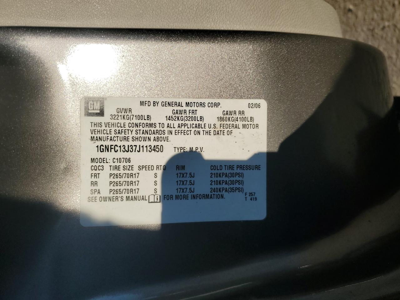 Lot #3284697356 2007 CHEVROLET TAHOE C150