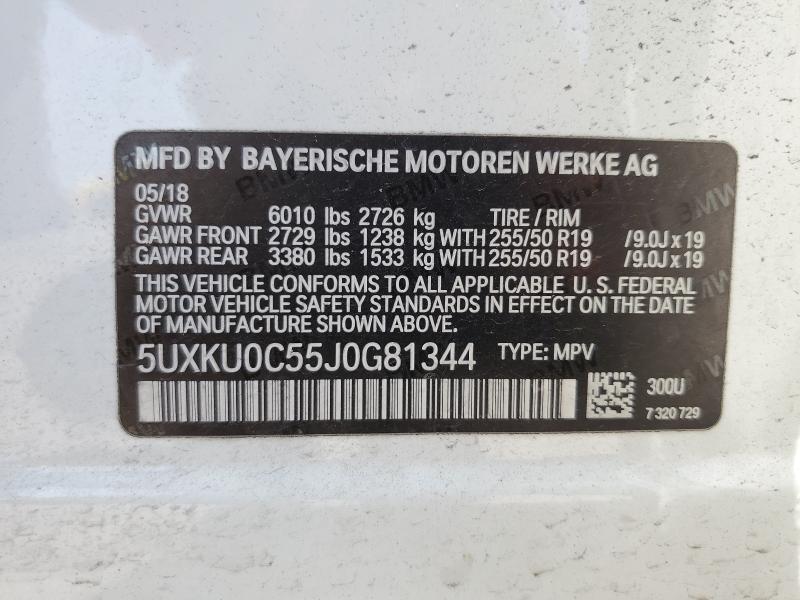 2018 BMW X6 SDRIVE3 5UXKU0C55J0G81344