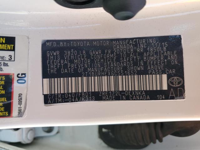 2016 TOYOTA COROLLA L - 2T1BURHEXGC551652