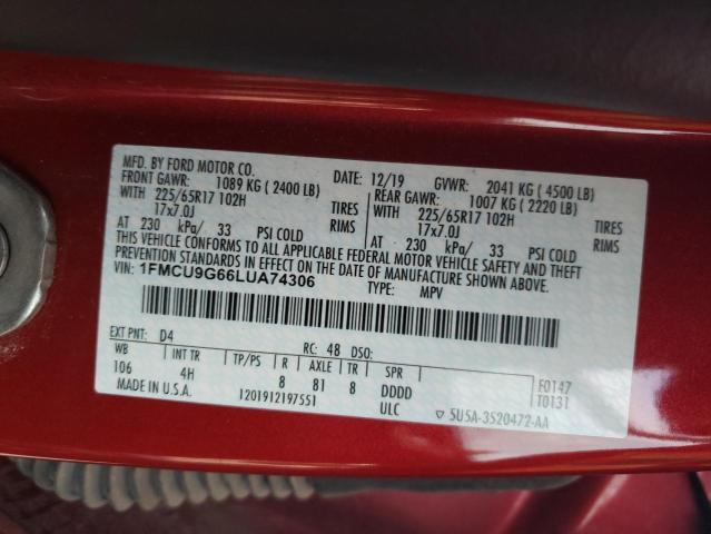 2020 FORD ESCAPE SE - 1FMCU9G66LUA74306