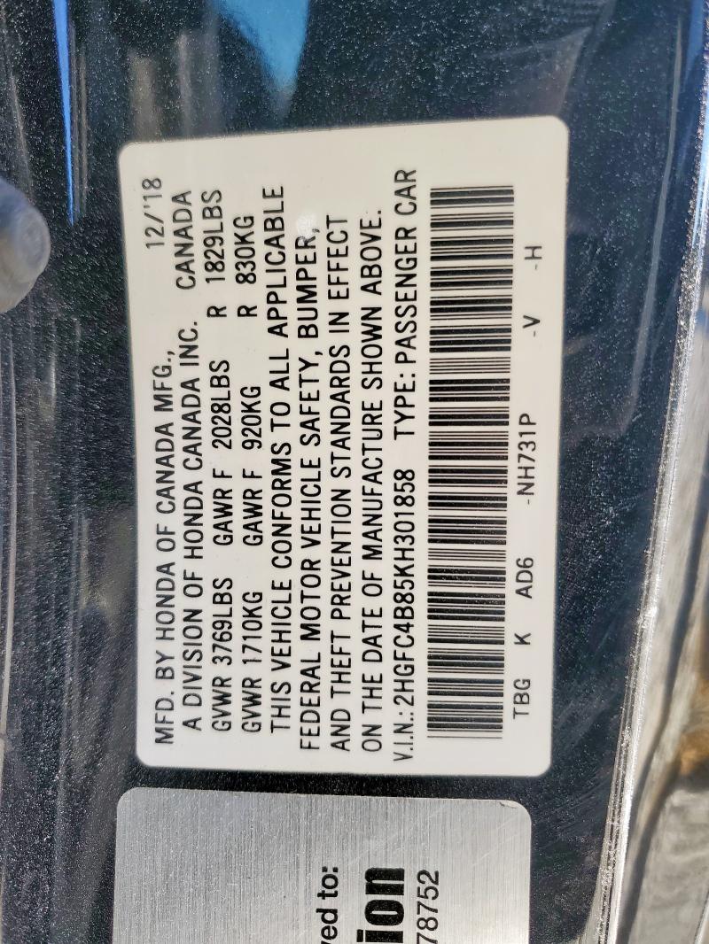 2019 HONDA CIVIC SPOR - 2HGFC4B85KH301858