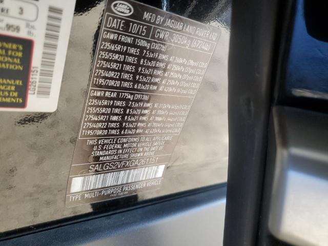 2016 LAND ROVER RANGE ROVE - SALGS2VFXGA261151