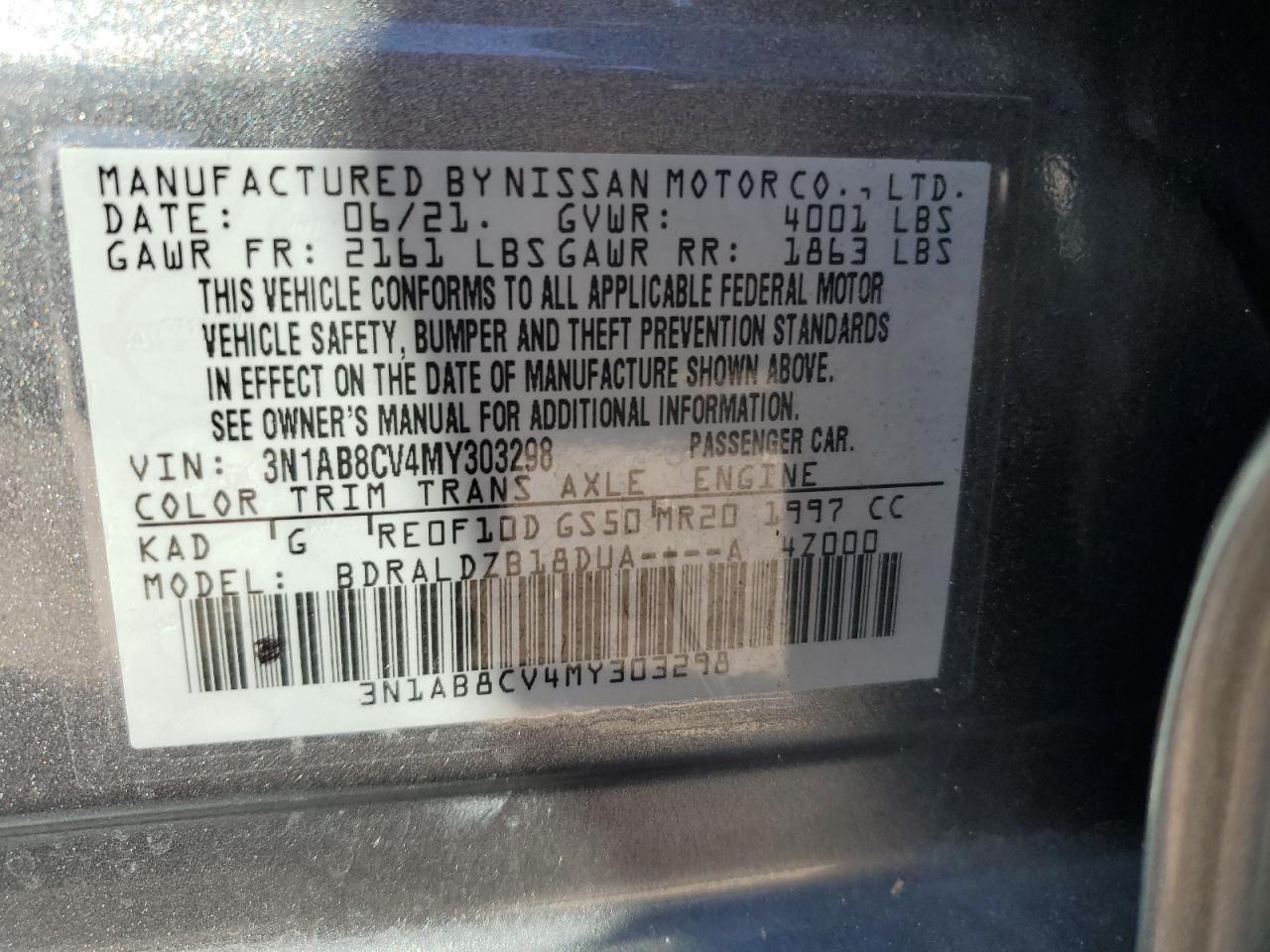 Lot #3302843895 2021 NISSAN SENTRA SV