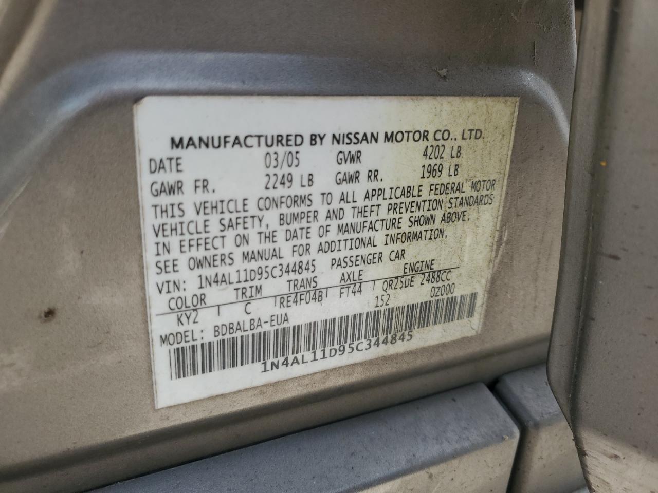 Lot #3297118492 2005 NISSAN ALTIMA S