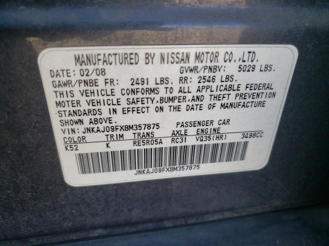 Lot #3278537975 2008 INFINITI EX35 BASE