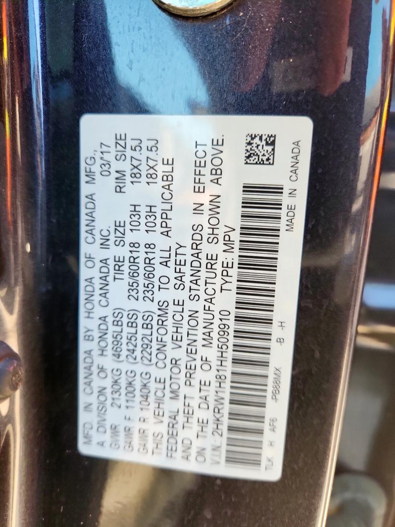 2017 HONDA CR-V EXL - 2HKRW1H81HH509910