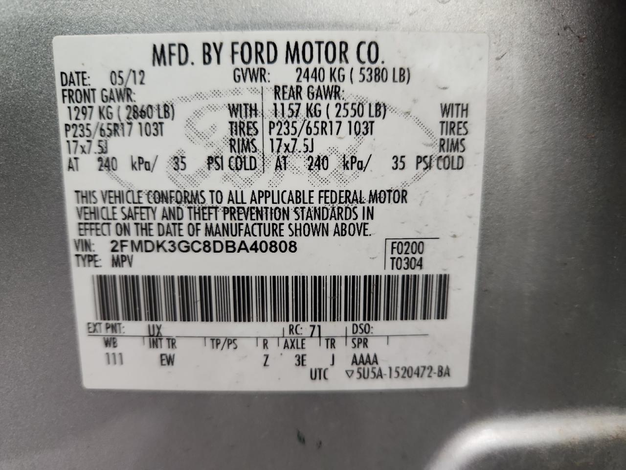 Lot #3303611936 2013 FORD EDGE SE