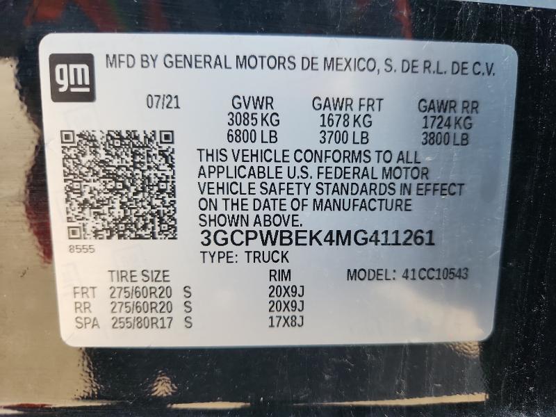 2021 CHEVROLET SILVERADO - 3GCPWBEK4MG411261