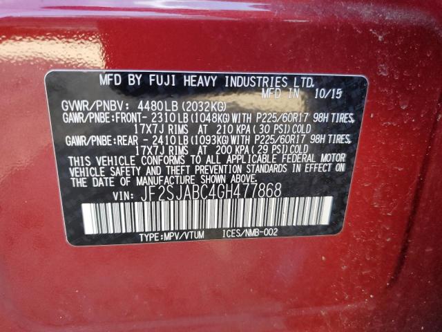 2016 SUBARU FORESTER 2.5I JF2SJABC4GH477868