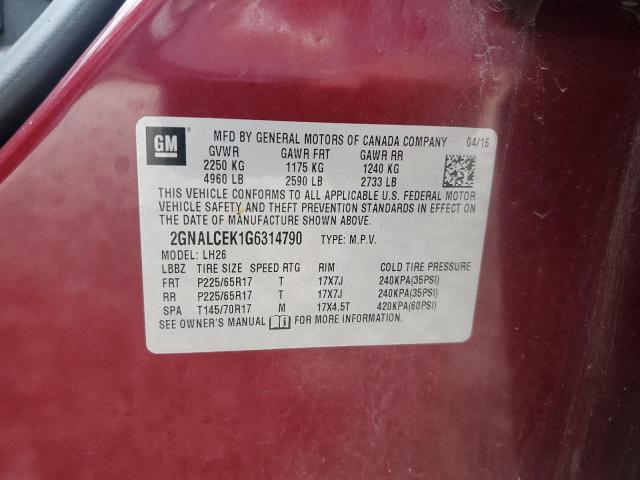 2016 CHEVROLET EQUINOX LT - 2GNALCEK1G6314790