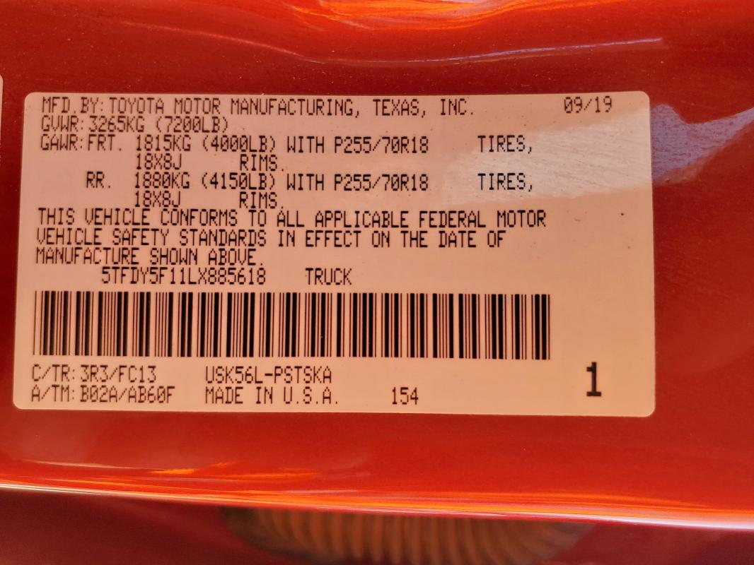 2020 TOYOTA TUNDRA CRE #3301693631