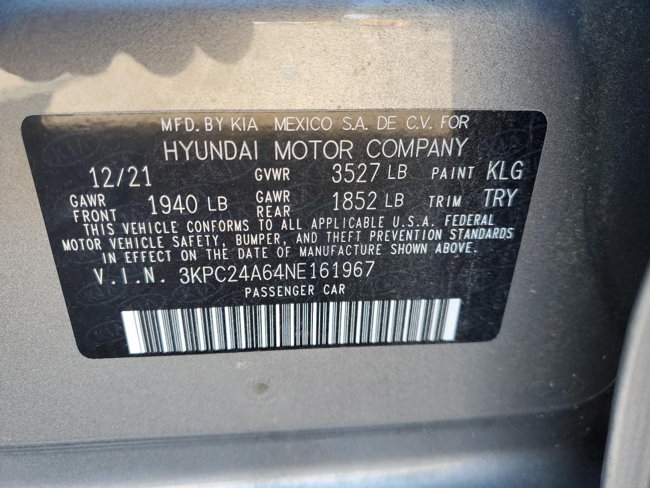 Lot #3309626084 2022 HYUNDAI ACCENT SE