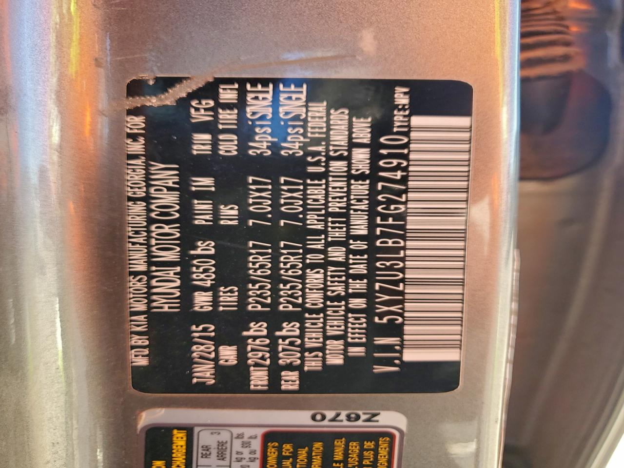 Lot #3282440270 2015 HYUNDAI SANTA FE S