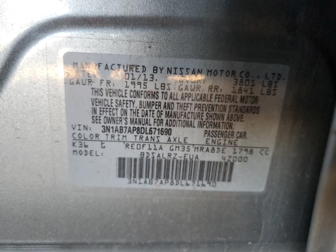 Lot #3294595027 2013 NISSAN SENTRA S