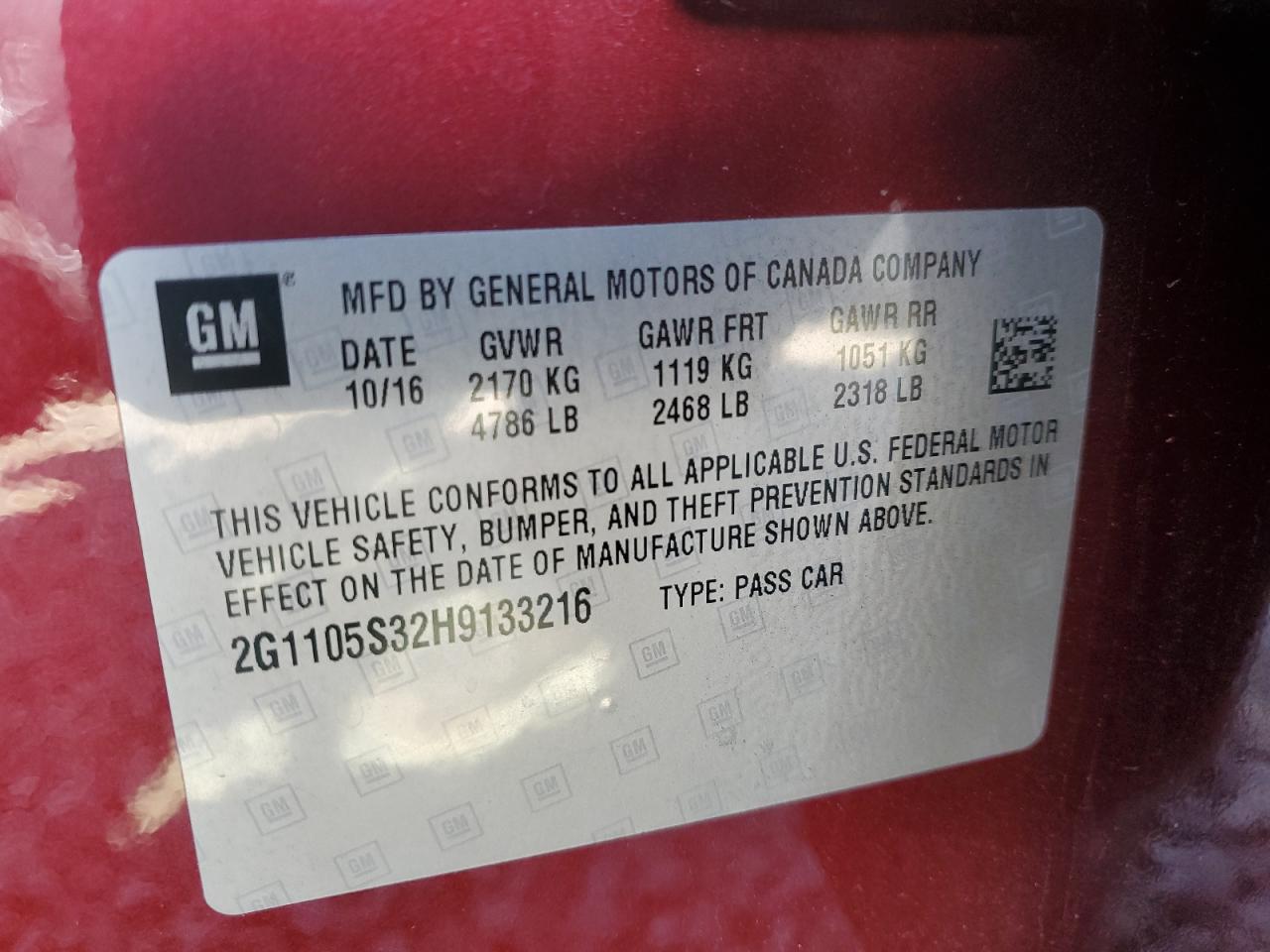 Lot #3317025111 2017 CHEVROLET IMPALA LT