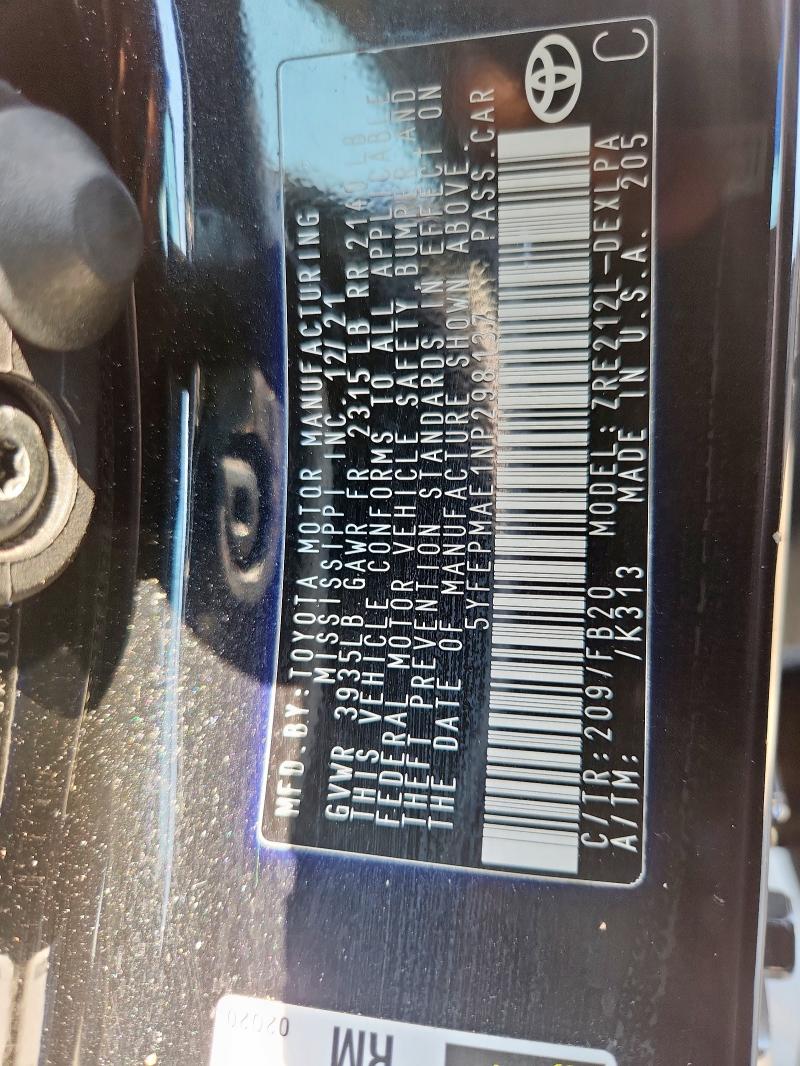 2022 TOYOTA COROLLA LE - 5YFEPMAE1NP298137