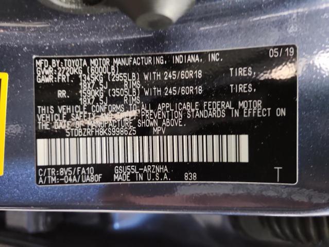 2019 TOYOTA HIGHLANDER - 5TDBZRFH8KS998625