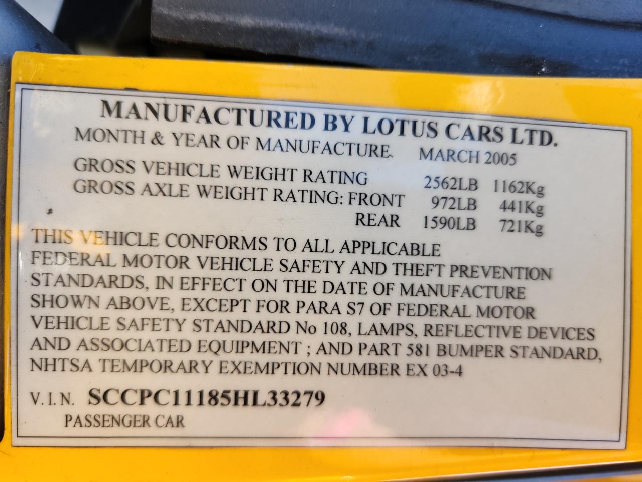 Lot #3265114871 2005 LOTUS ELISE