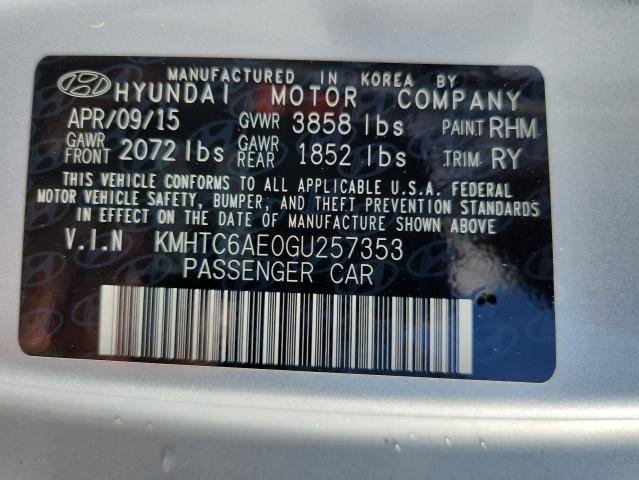 2016 HYUNDAI VELOSTER T KMHTC6AE0GU257353