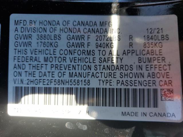 2022 HONDA CIVIC SPOR - 2HGFE2F58NH558158