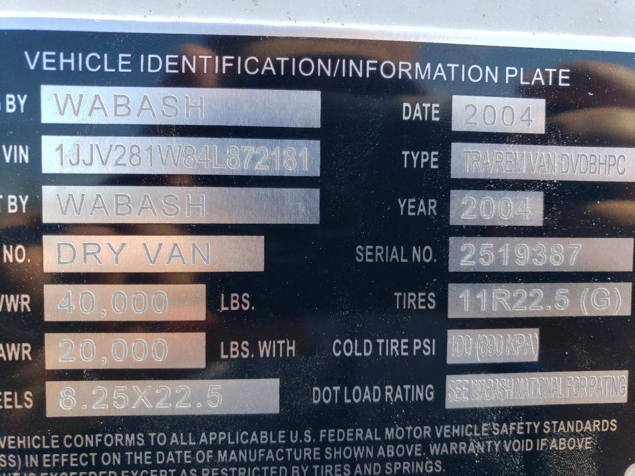 Lot #3287487999 2004 WABASH UNKNOWN