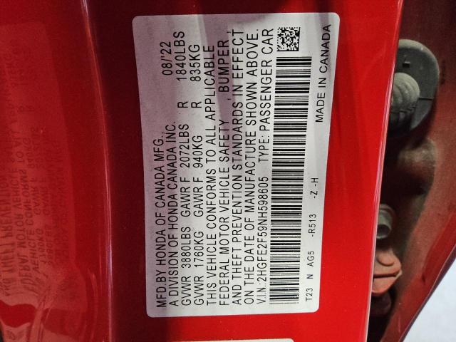 2022 HONDA CIVIC SPOR - 2HGFE2F59NH598605