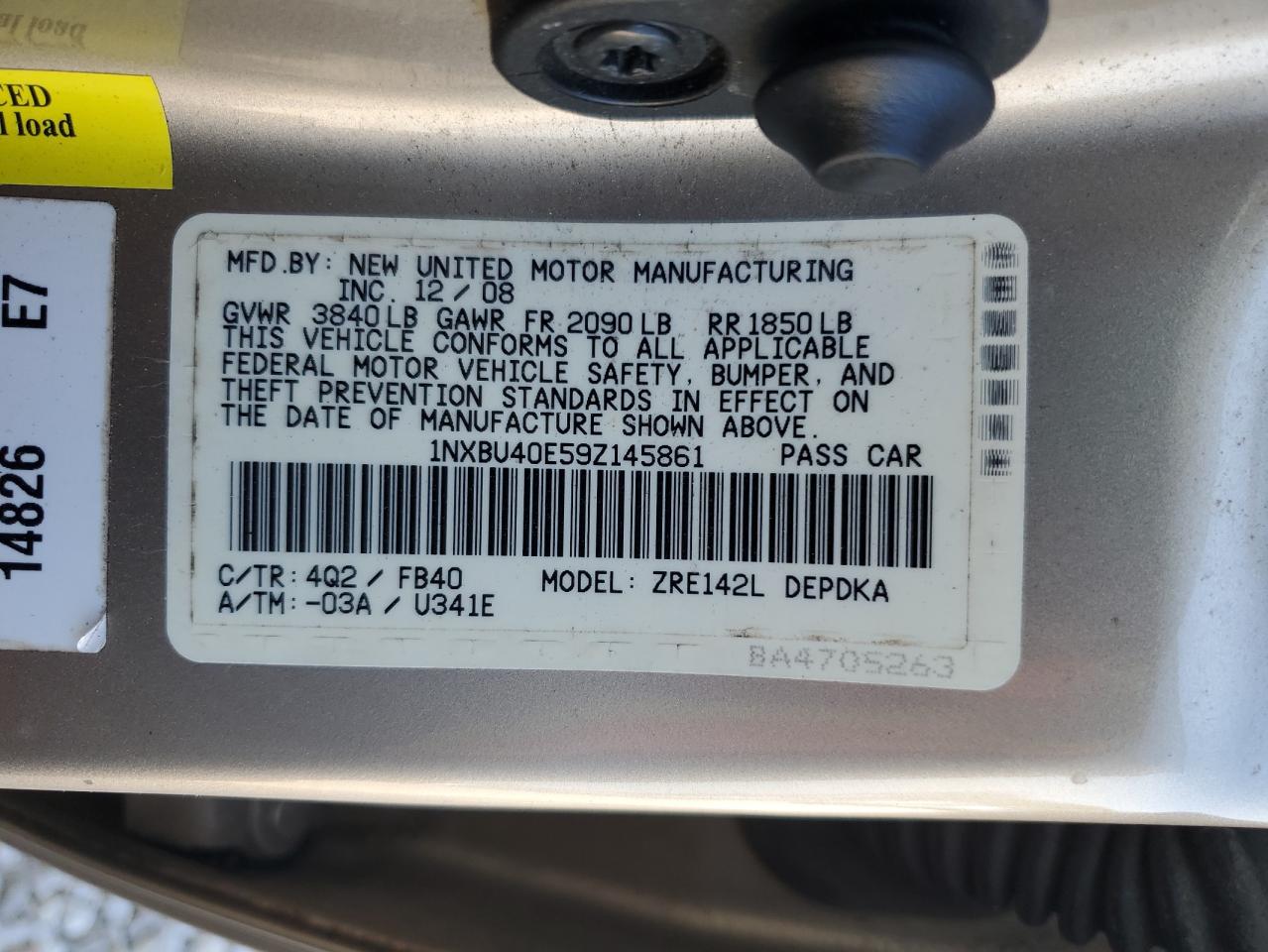 Lot #3286642318 2009 TOYOTA COROLLA BA