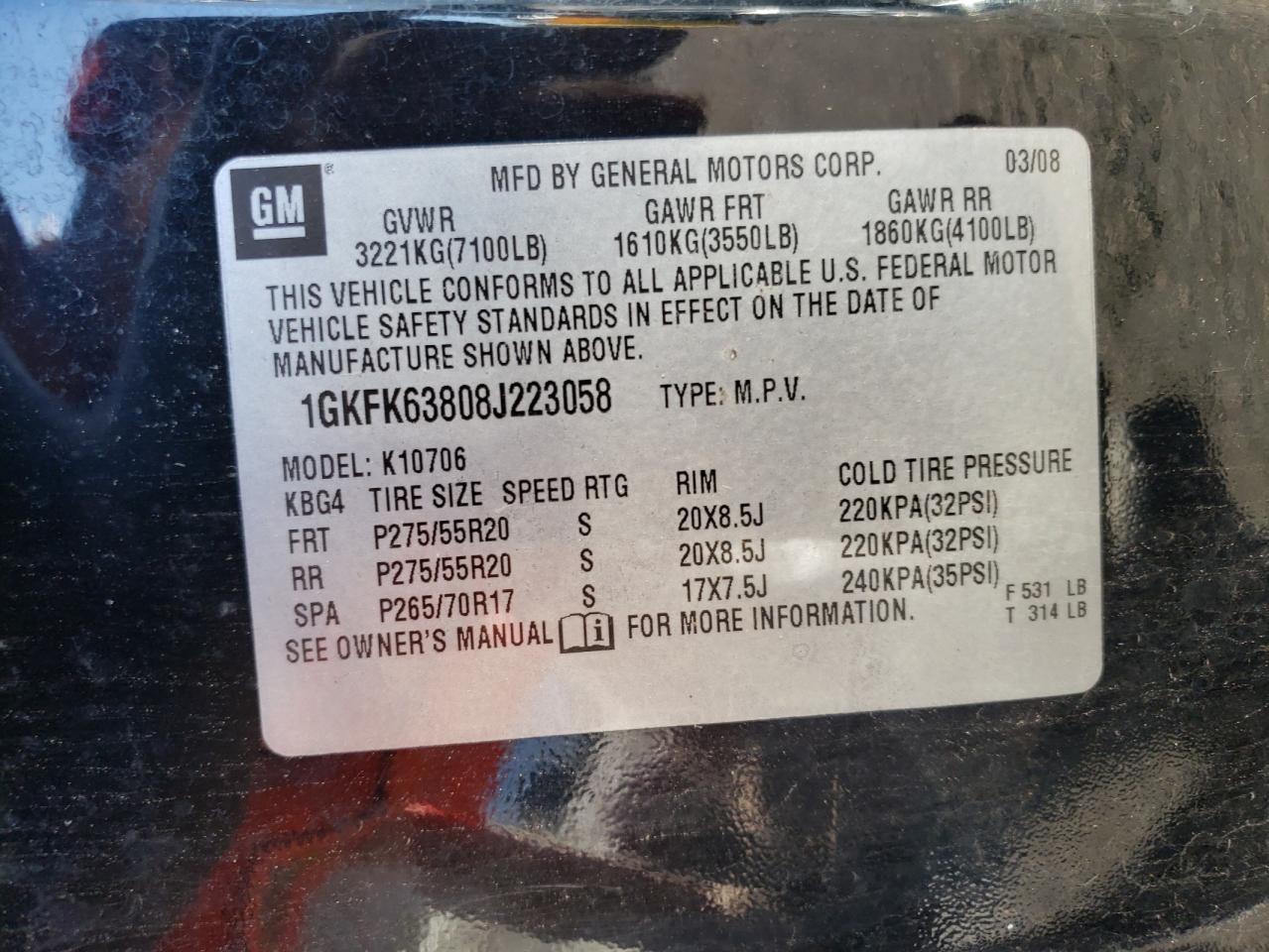 Lot #3260509301 2008 GMC YUKON DENA