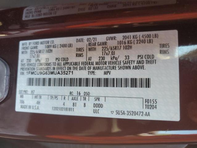 2021 FORD ESCAPE SE - 1FMCU9G63MUA35271