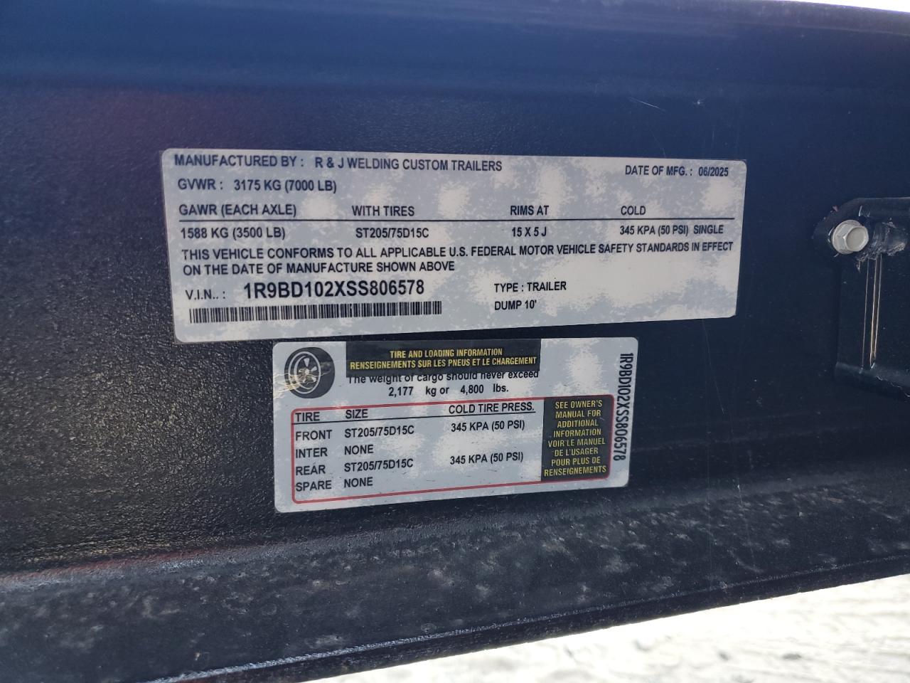 Lot #3260575074 2025 RJWCT TRAILERS 10' BP DUM