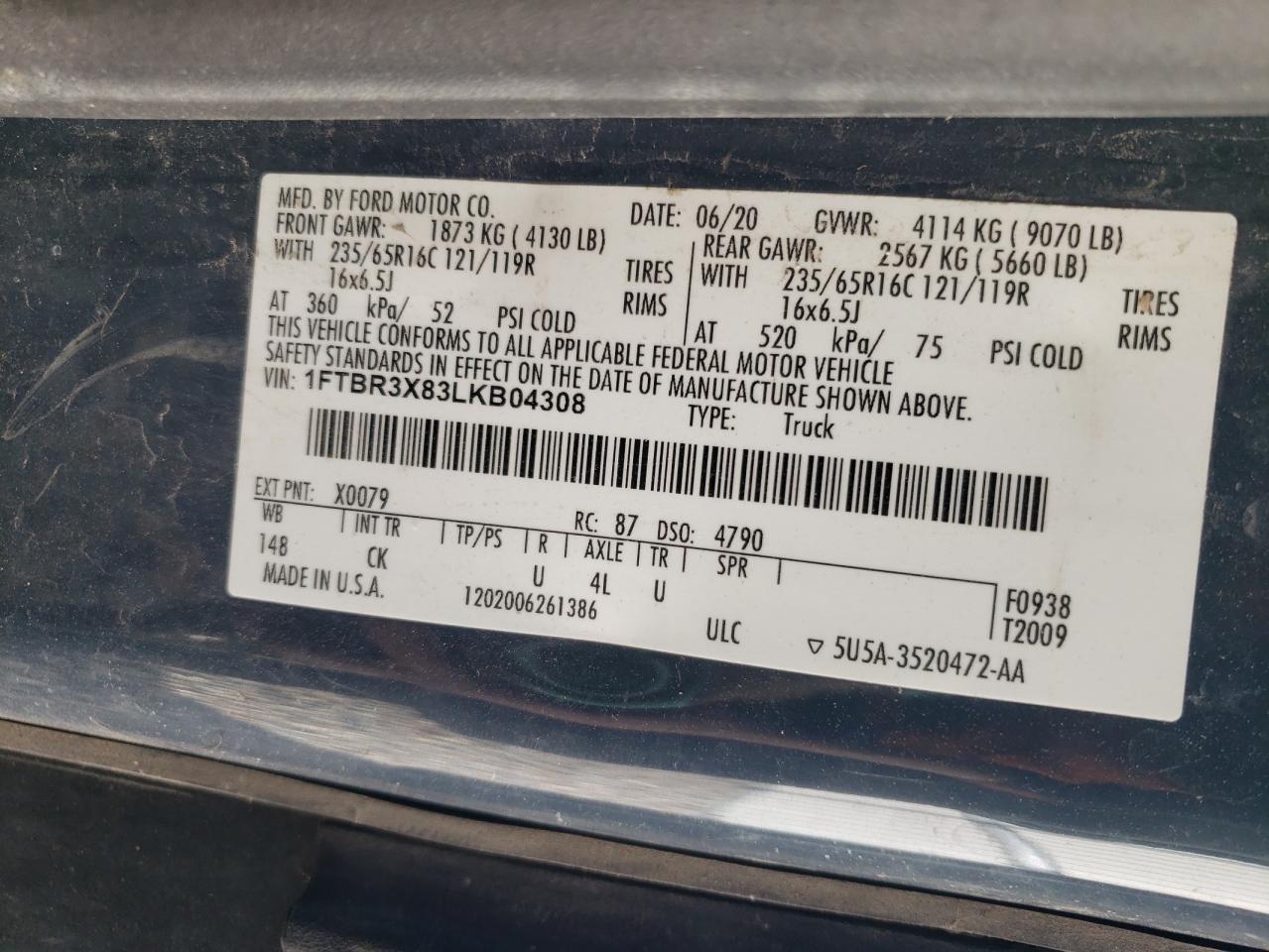 Lot #3311550296 2020 FORD TRANSIT T-