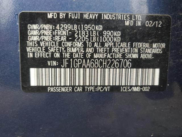 2012 SUBARU IMPREZA - JF1GPAA68CH226706