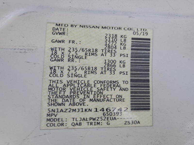 2019 NISSAN MURANO S - 5N1AZ2MJ1KN146742