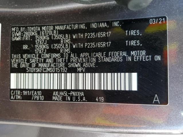 2021 TOYOTA SIENNA XLE 5TDYSKFC2MS015192