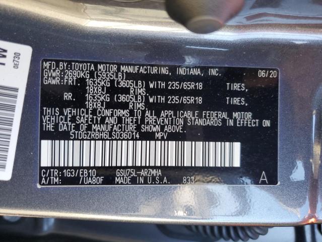 2020 TOYOTA HIGHLANDER 5TDGZRBH6LS036014