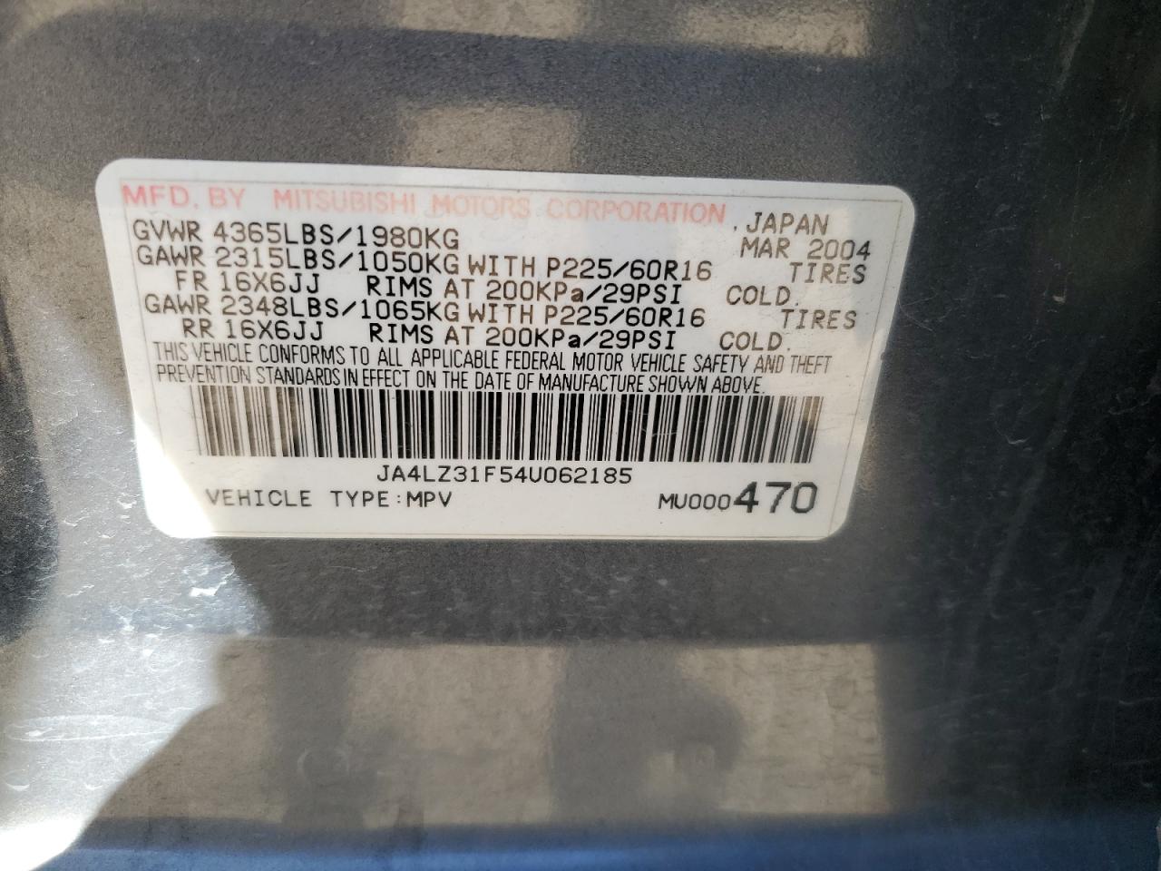 Lot #3277252975 2004 MITSUBISHI OUTLANDER