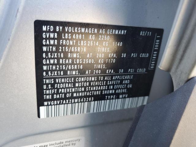 2011 VOLKSWAGEN TIGUAN S - WVGBV7AX2BW543263