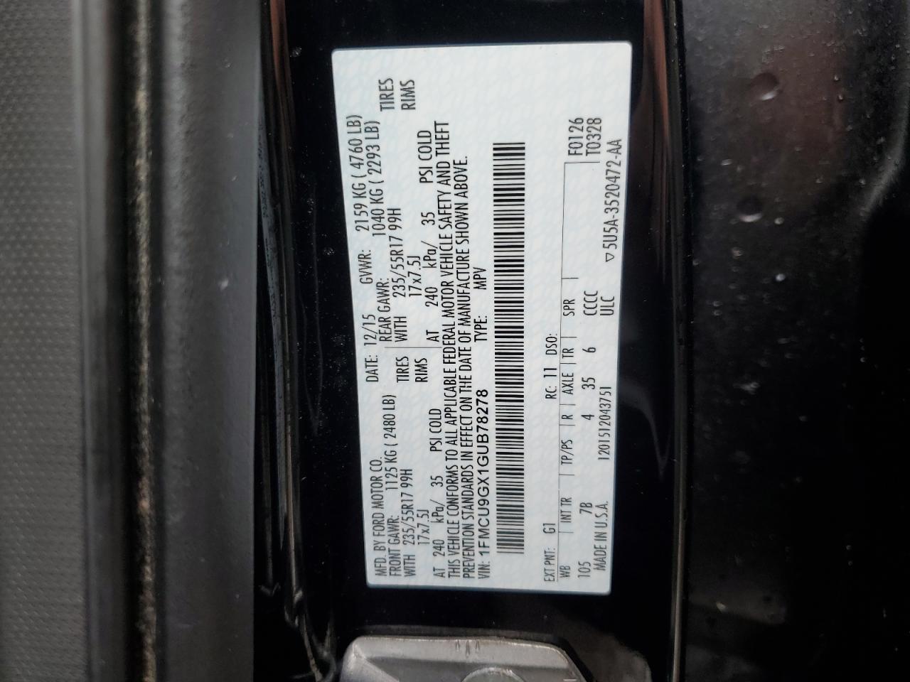 Lot #3311595773 2016 FORD ESCAPE SE