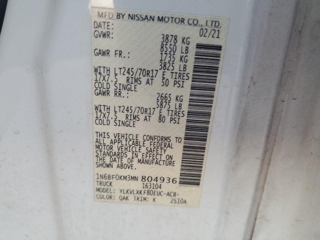 NISSAN NV1500 1500 S