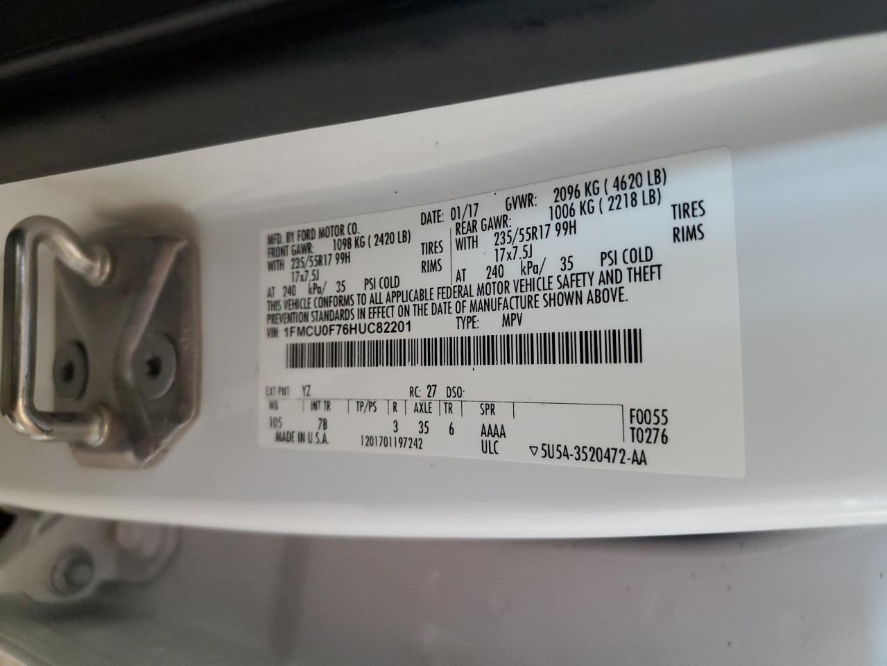 Lot #3317060009 2017 FORD ESCAPE S