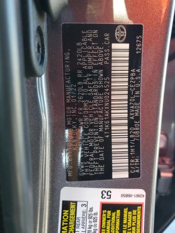 2022 TOYOTA CAMRY XSE 4T1K61AKXNU024525