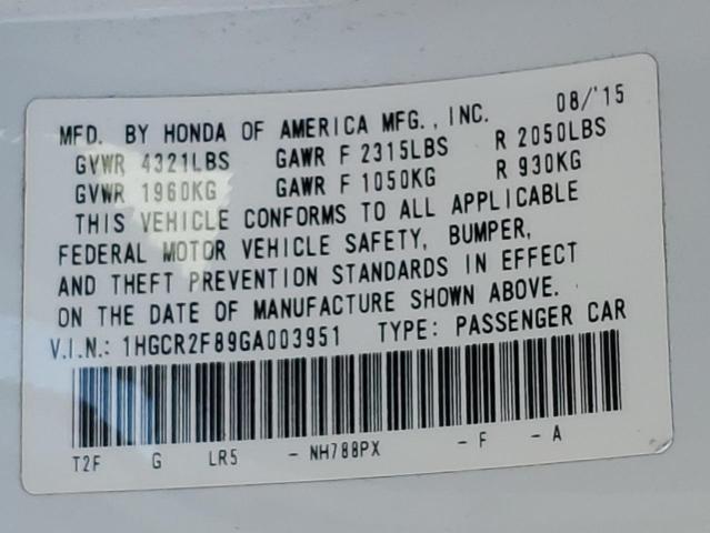 2016 HONDA ACCORD EXL - 1HGCR2F89GA003951