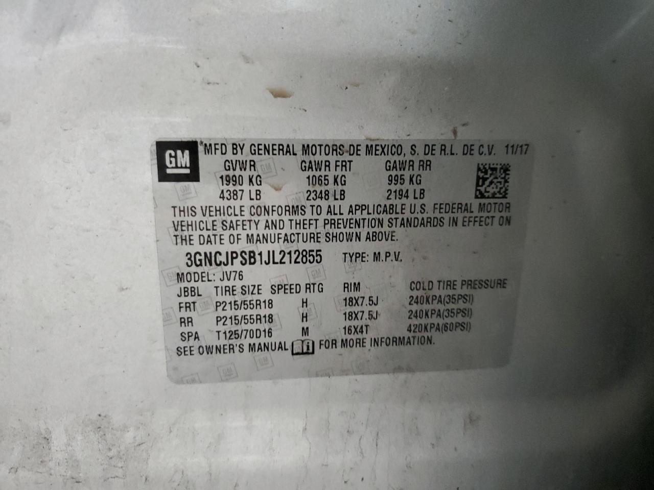 Lot #3311469319 2018 CHEVROLET TRAX 1LT