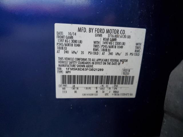 2015 FORD EXPLORER X - 1FM5K8D83FGB21289