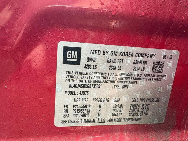 2016 BUICK ENCORE KL4CJASBXGB735351