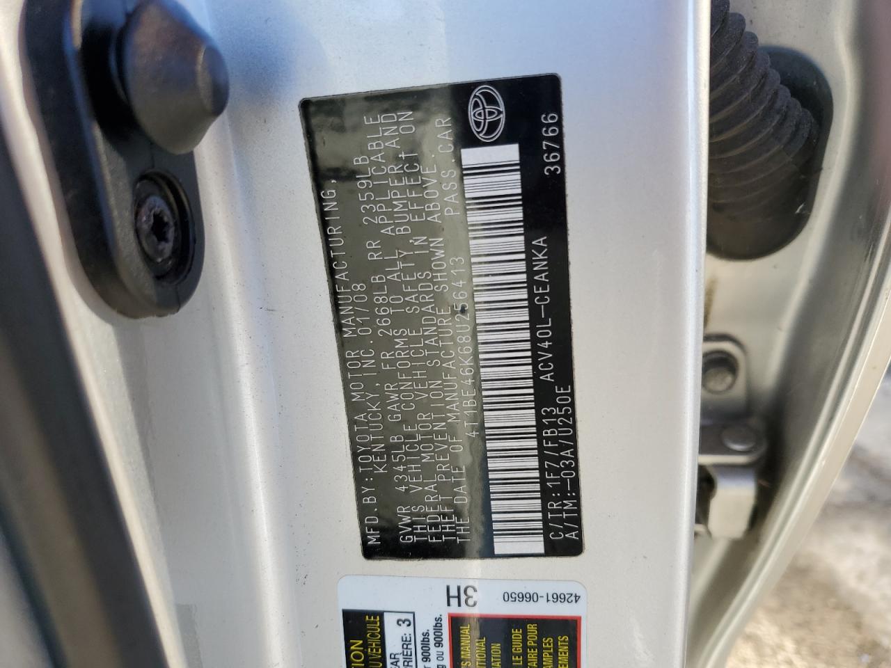 Lot #3284617342 2008 TOYOTA CAMRY CE