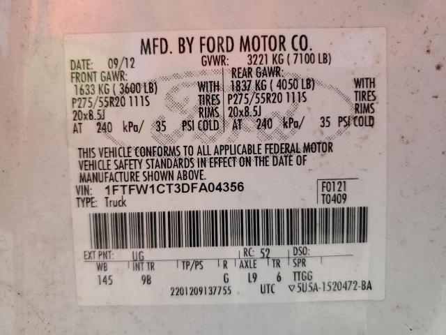 2013 FORD F150 SUPER - 1FTFW1CT3DFA04356